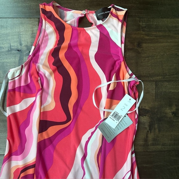 DONNA MORGAN Pink / White / Salmon Riviera Swirl‎ Print Maxi Dress Size 2 - Picture 4 of 6